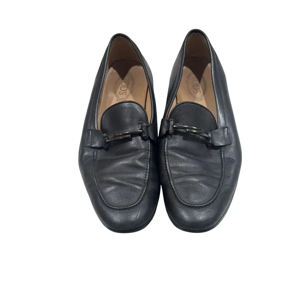 Tod’s Black Leather Horsebit Driving Loafers mens size 11